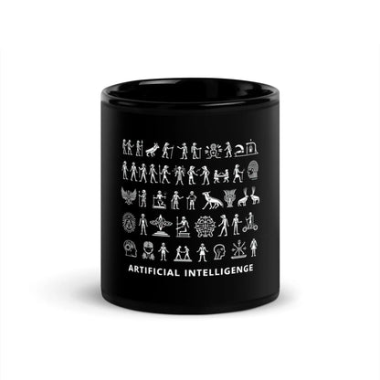 The Story of AI in Hieroglyphs Black Glossy Mug - 11 oz