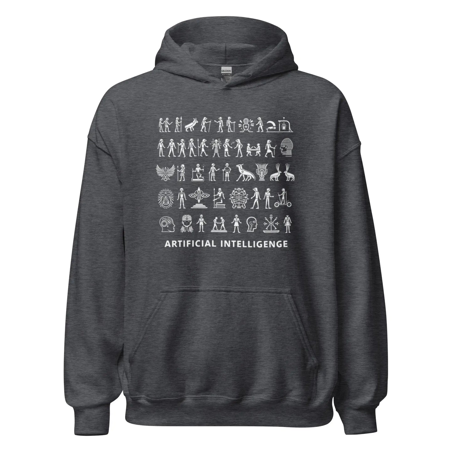 The Story of AI in Hieroglyphs Hoodie (unisex) - Dark Heather / M