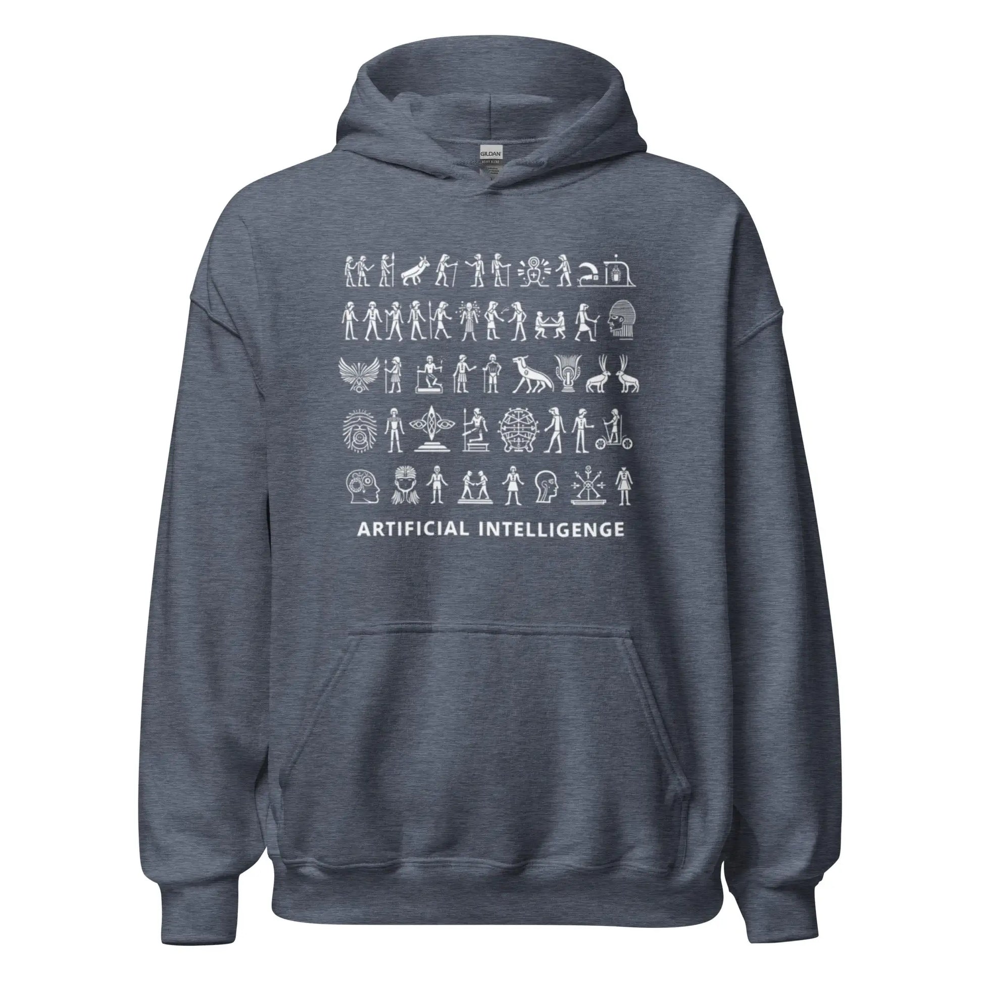 The Story of AI in Hieroglyphs Hoodie (unisex) - Heather Sport Dark Navy / M