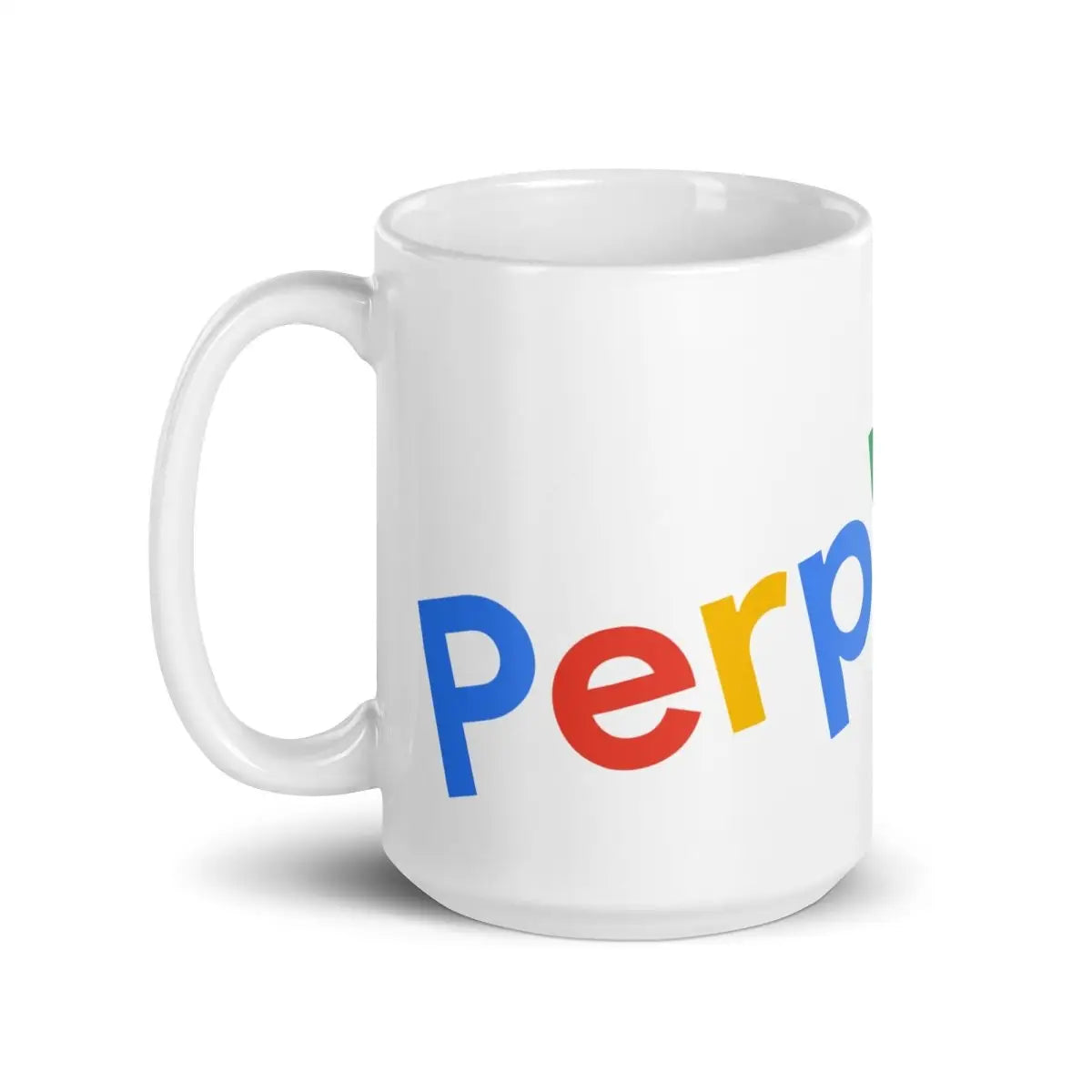 Tilted Perplexity Search Logo on White Glossy Mug - 15 oz