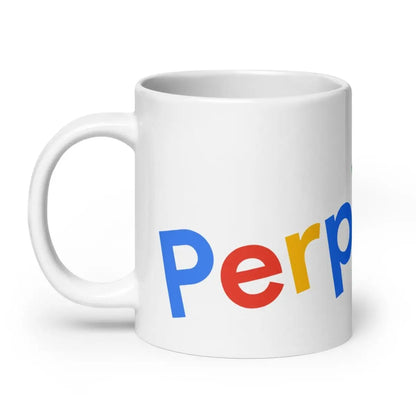 Tilted Perplexity Search Logo on White Glossy Mug - 20 oz