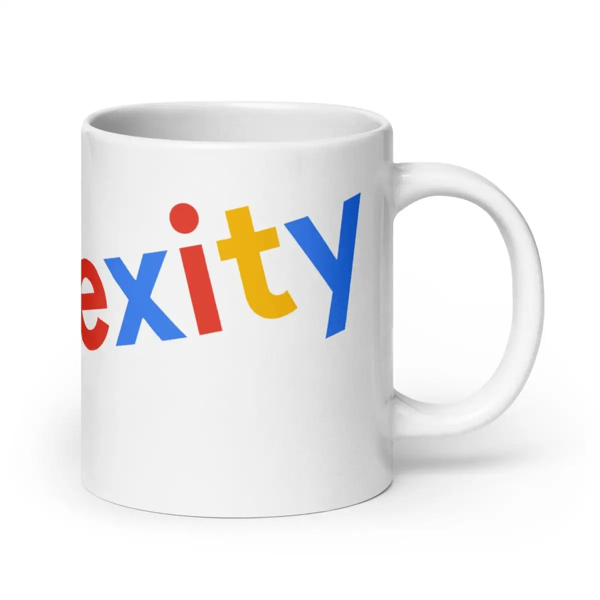 Tilted Perplexity Search Logo on White Glossy Mug