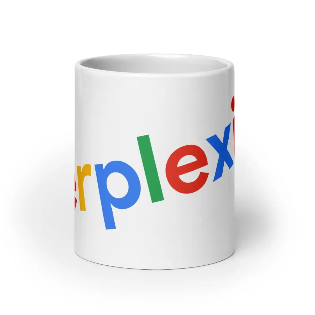 Tilted Perplexity Search Logo on White Glossy Mug