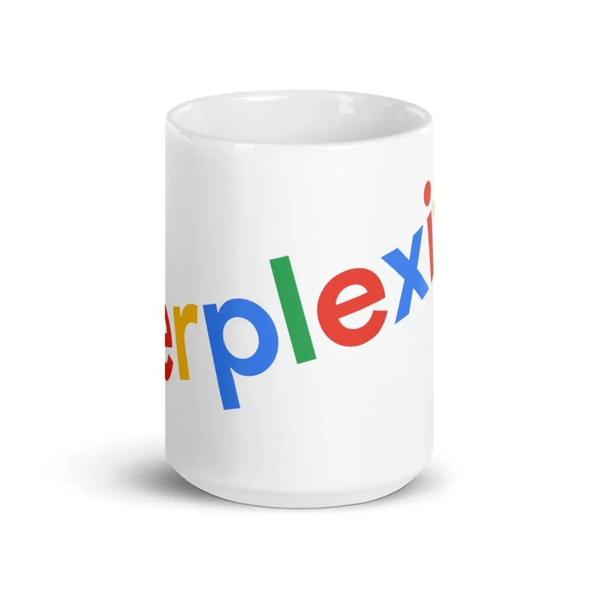 Tilted Perplexity Search Logo on White Glossy Mug