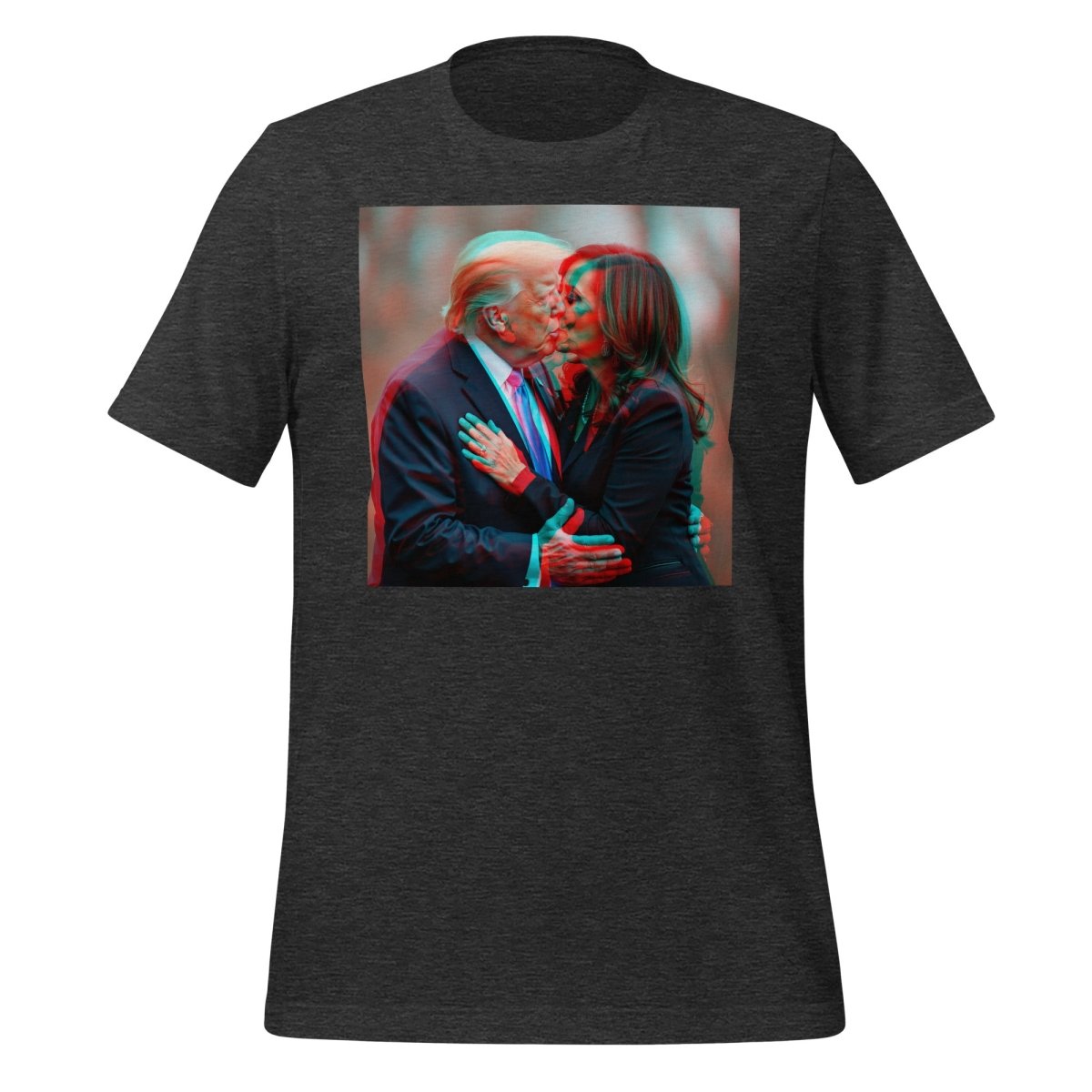 Trump Kissing Kamala Stereoscopic 3D Effect T-Shirt (unisex) - Dark Grey Heather - AI Store