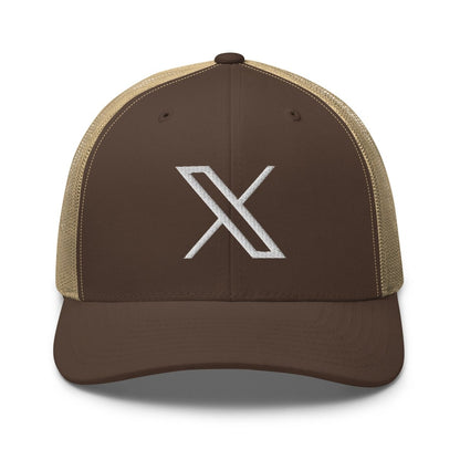 Twitter X Logo Embroidered Trucker Cap - Brown/ Khaki - AI Store