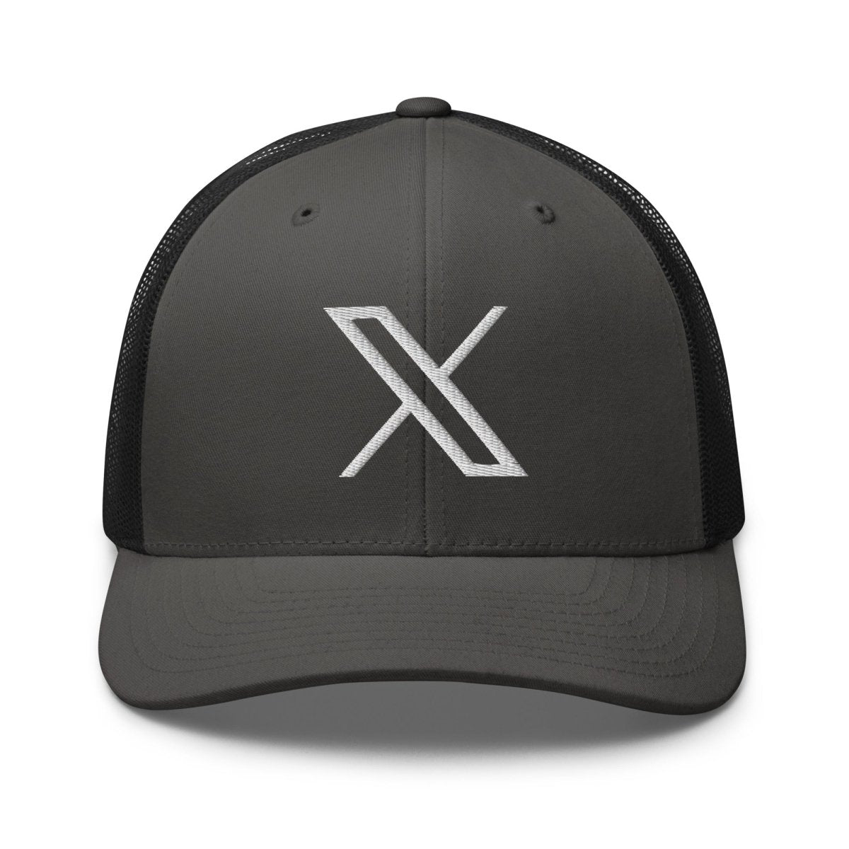 Twitter X Logo Embroidered Trucker Cap - Charcoal/ Black - AI Store