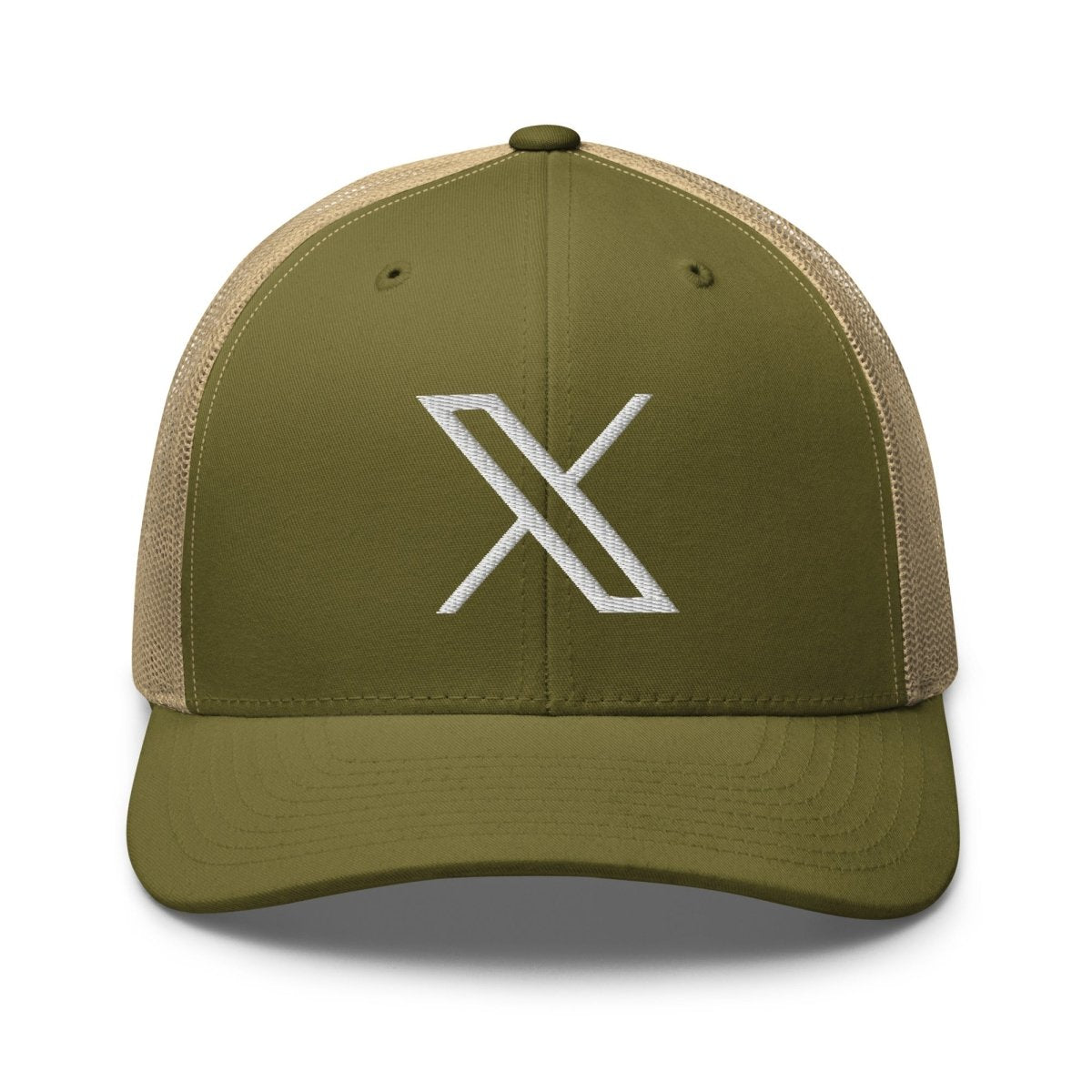 Twitter X Logo Embroidered Trucker Cap - Moss/ Khaki - AI Store