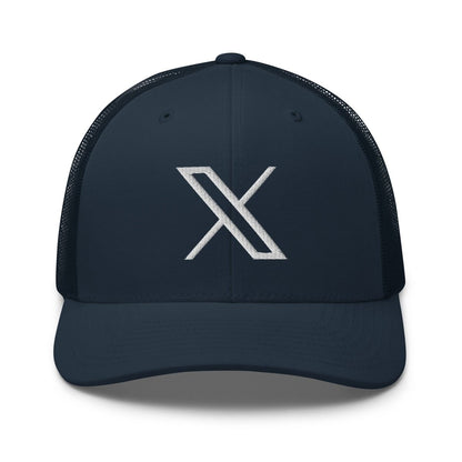Twitter X Logo Embroidered Trucker Cap - Navy - AI Store