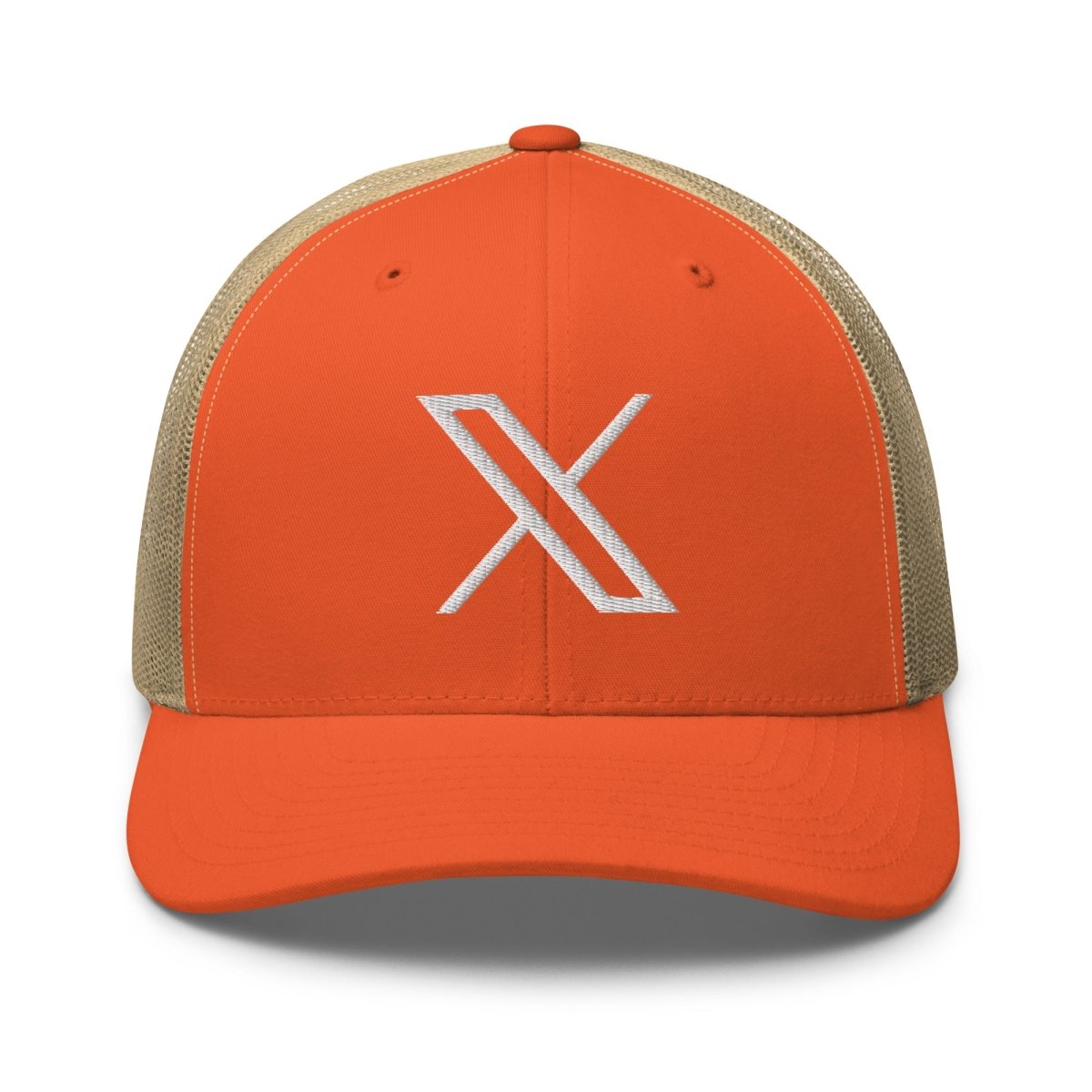 Twitter X Logo Embroidered Trucker Cap - Rustic Orange/ Khaki - AI Store