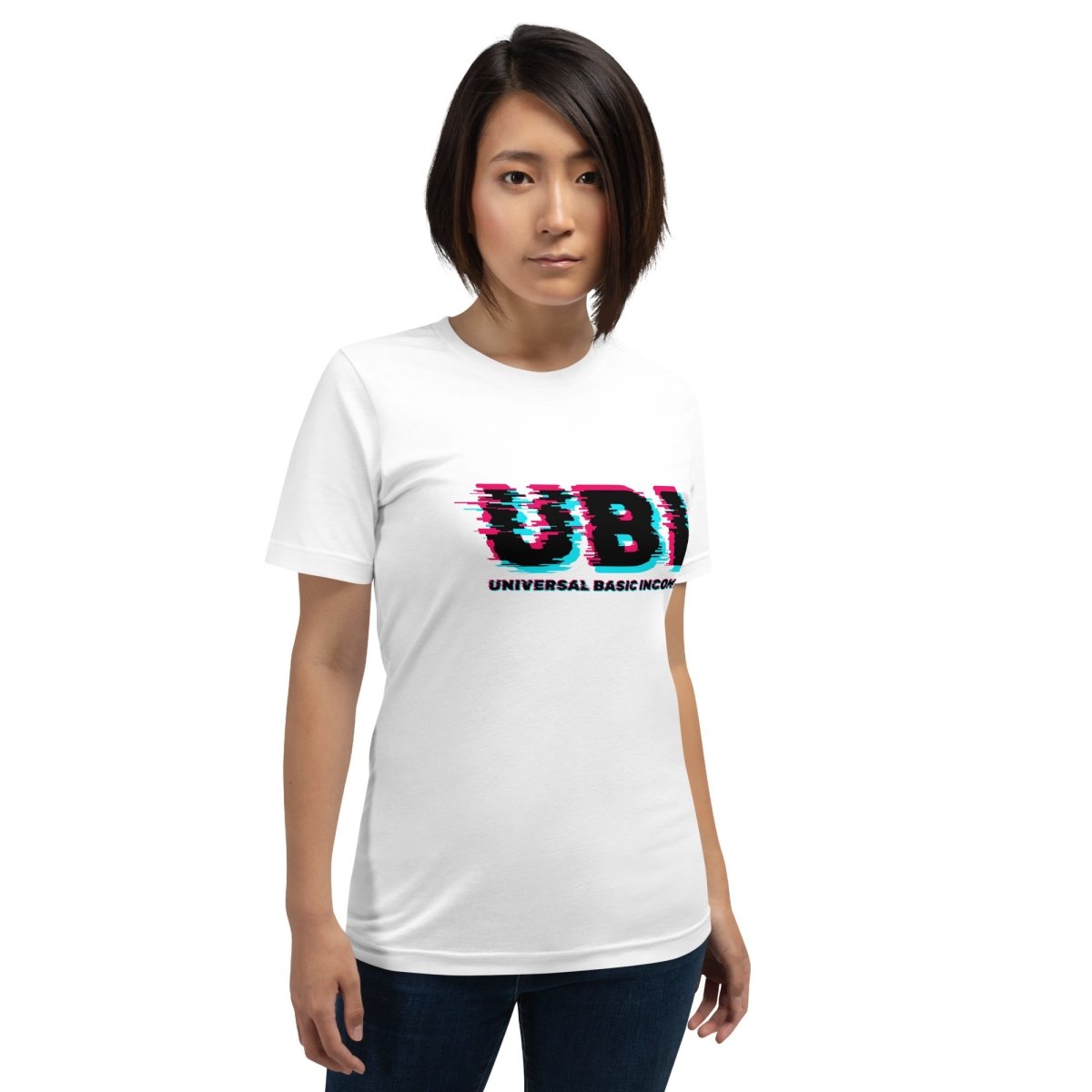 UBI UNIVERSAL BASIC INCOME Glitch T-Shirt (unisex) - White - AI Store