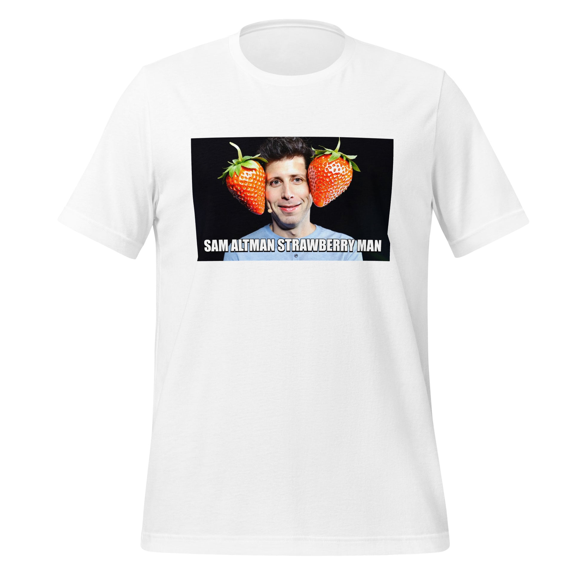 Sam Altman Strawberry Man Meme T-Shirt (unisex) - White - AI Store