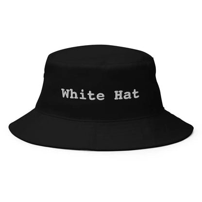 ’White Hat’ Embroidered Bucket Hat - Black