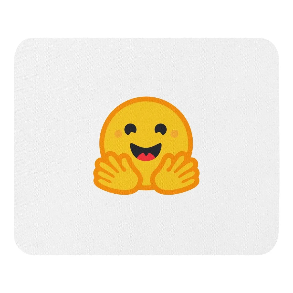 White Hugging Face Icon Mouse Pad