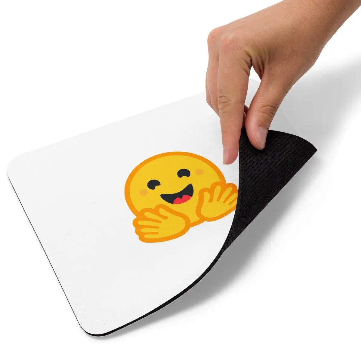 White Hugging Face Icon Mouse Pad