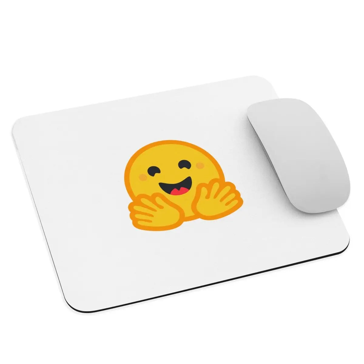 White Hugging Face Icon Mouse Pad