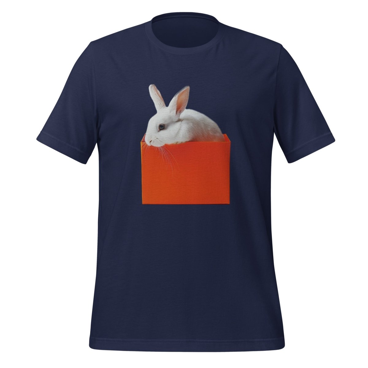 White rabbit in Orange Box T-Shirt (unisex) - Navy - AI Store