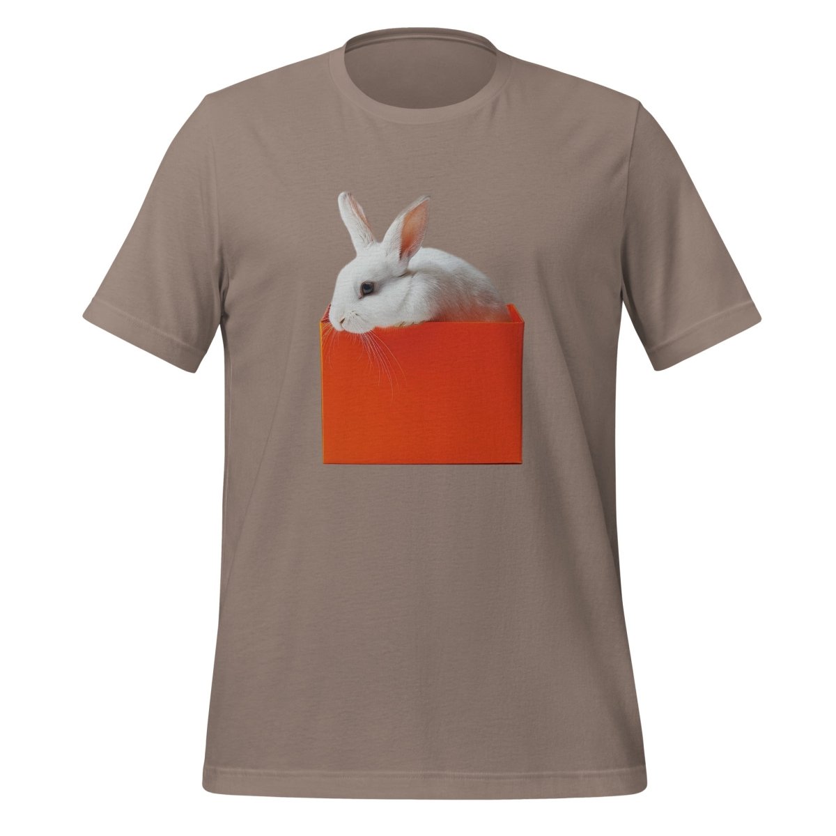 White rabbit in Orange Box T-Shirt (unisex) - Pebble - AI Store