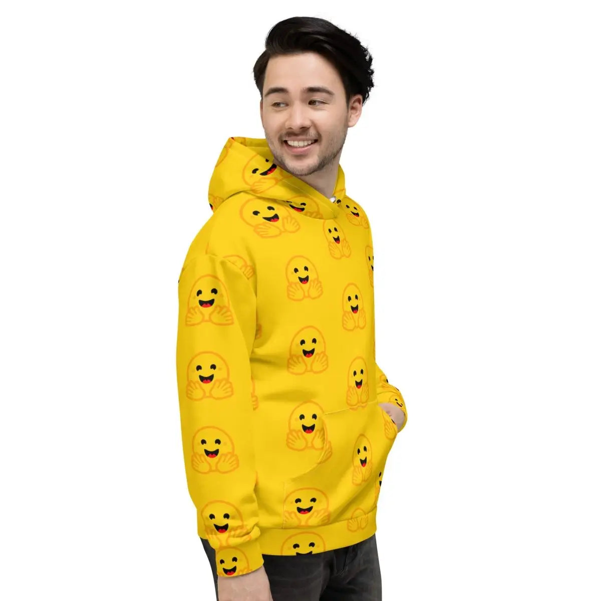 All-Over Print Yellow Hugging Face Icons Hoodie (unisex)